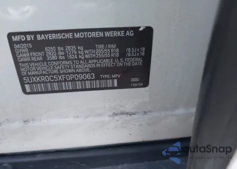 2015 BMW X5 xDrive35I from USA, damaged, VIN 5UXKR0C5XF0P09063